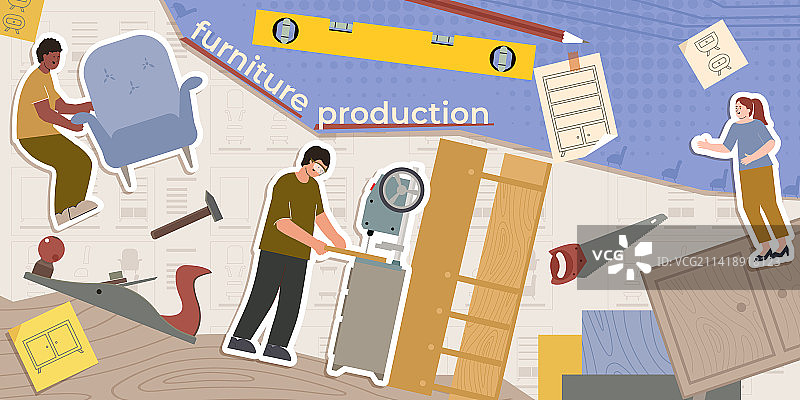 家具生产扁平拼贴图片素材