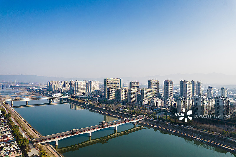 嵊州城市风光，访戴桥，剡溪两岸，浙江绍兴图片素材