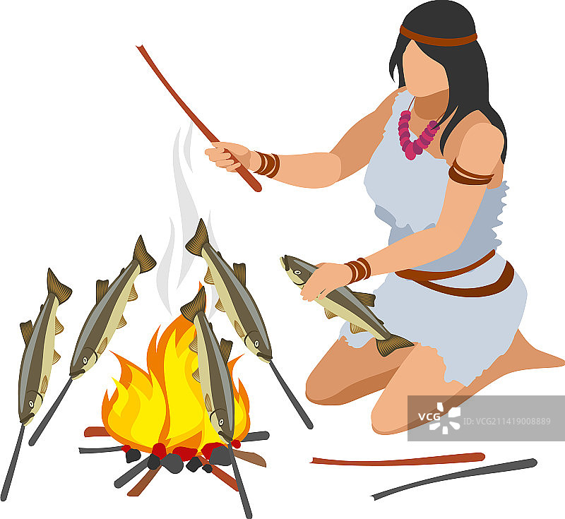 原始女人烹饪构图图片素材