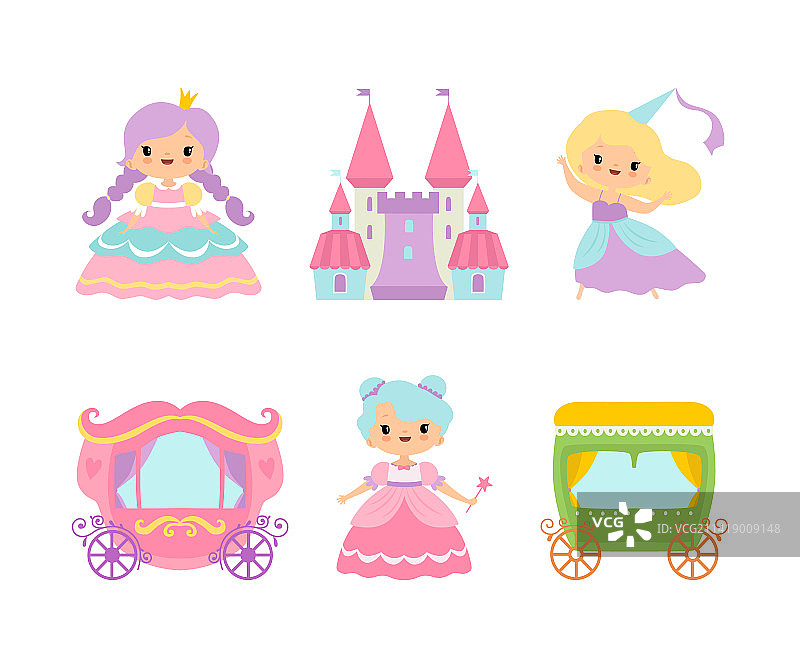 穿着漂亮连衣裙和马车的皇家公主图片素材