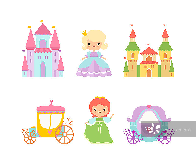 穿着漂亮连衣裙和马车的皇家公主图片素材