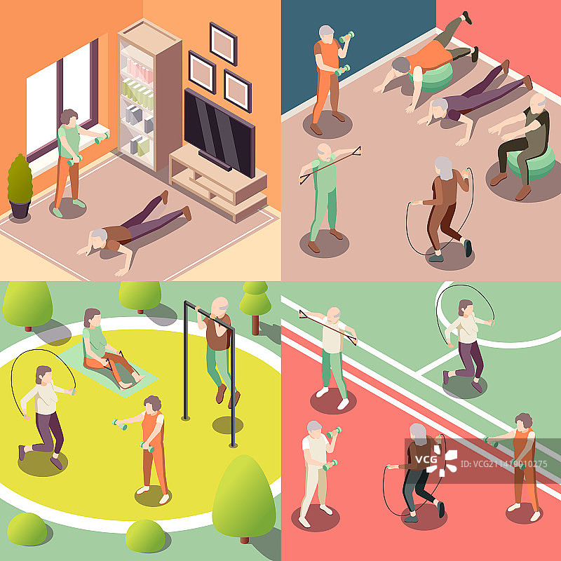 老年人健身概念图标合集图片素材