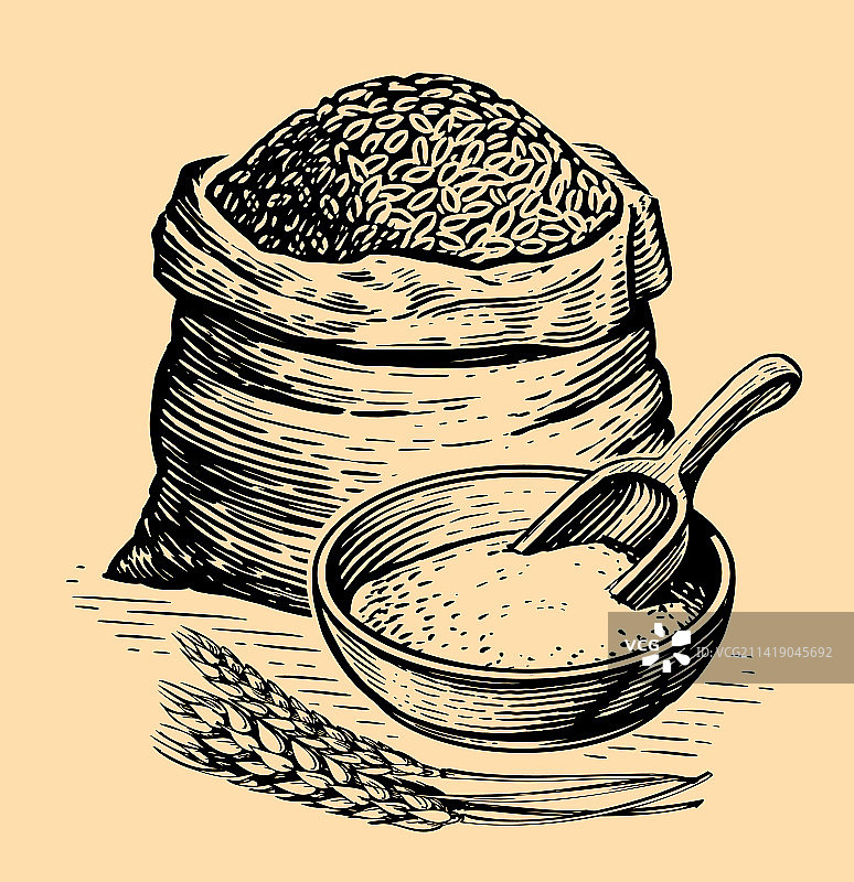 面粉或粗麻布袋全麦面包图片素材