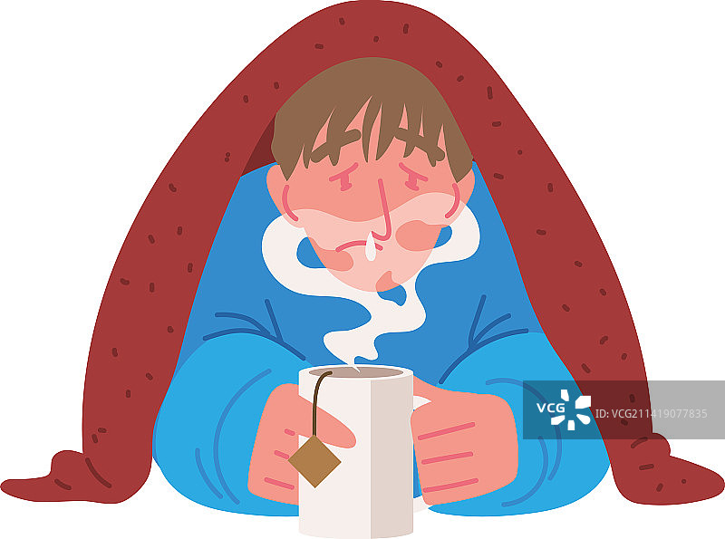 生病的男人喝热茶图片素材