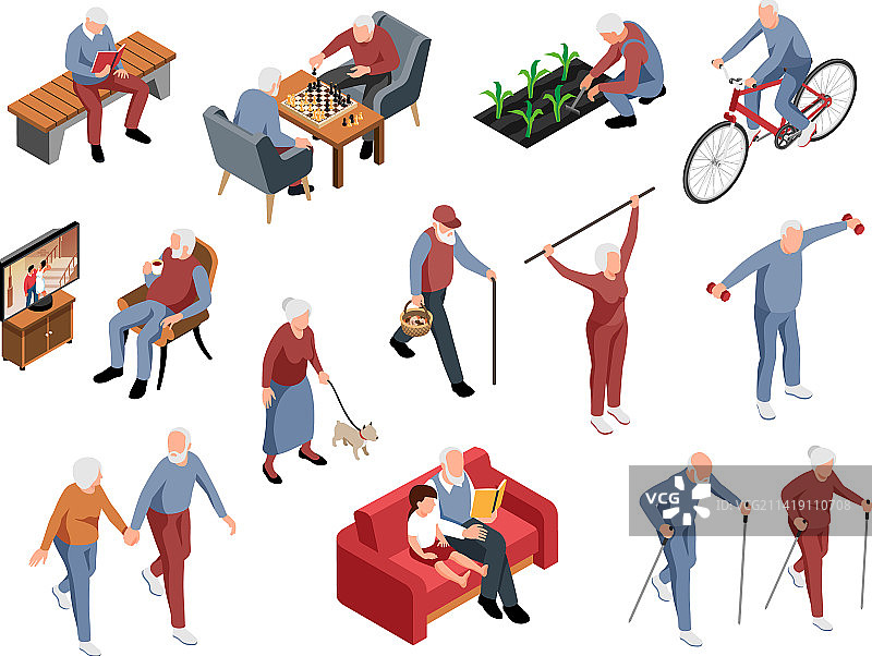 2.5D老年人活动图标集图片素材