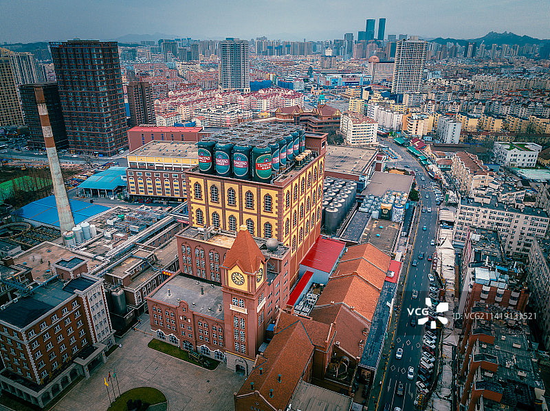 山东青岛啤酒博物馆航拍城市旅游景点图片素材