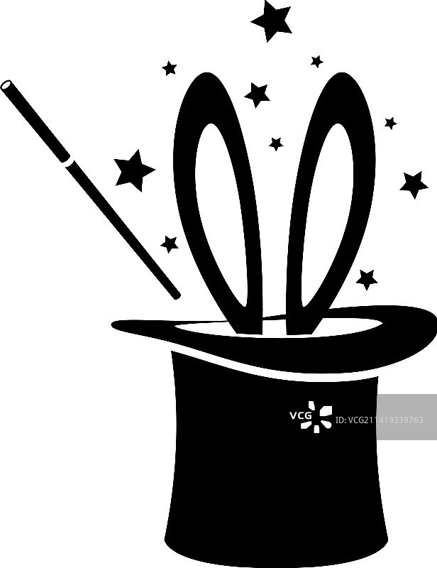 魔术师帽子和兔子，巫师变戏法的圆筒帽图片素材