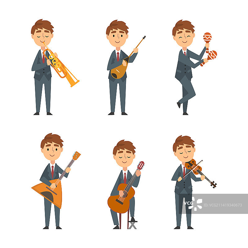 穿西装打领带演奏乐器的年轻男人图片素材
