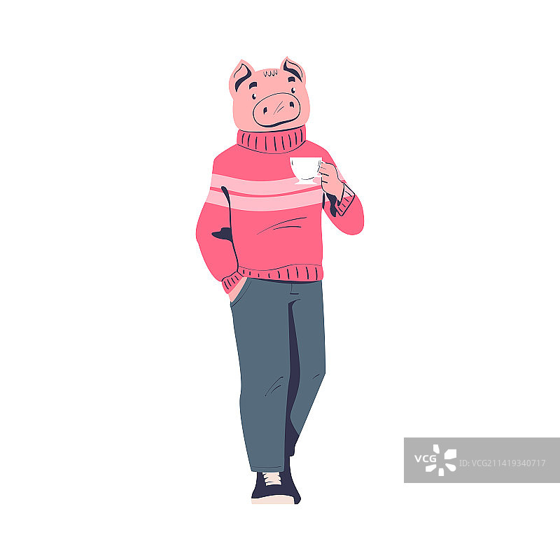 男人小猪角色穿着粉色毛衣图片素材