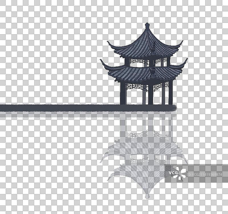 湖边亭子和倒影图片素材