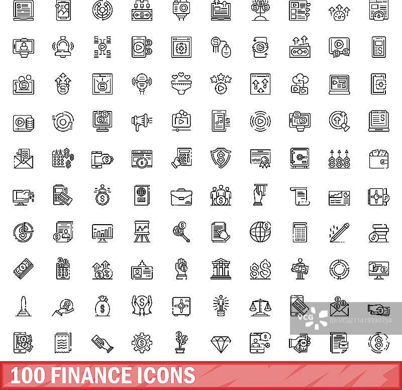 100个轮廓风格金融图标合集图片素材