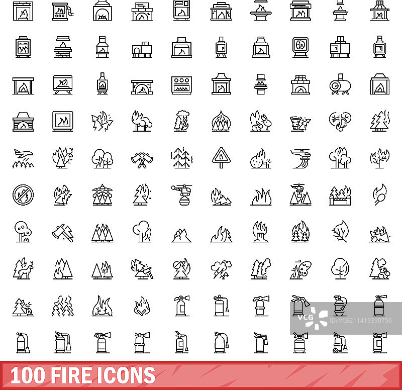 100个火焰轮廓风格图标图片素材