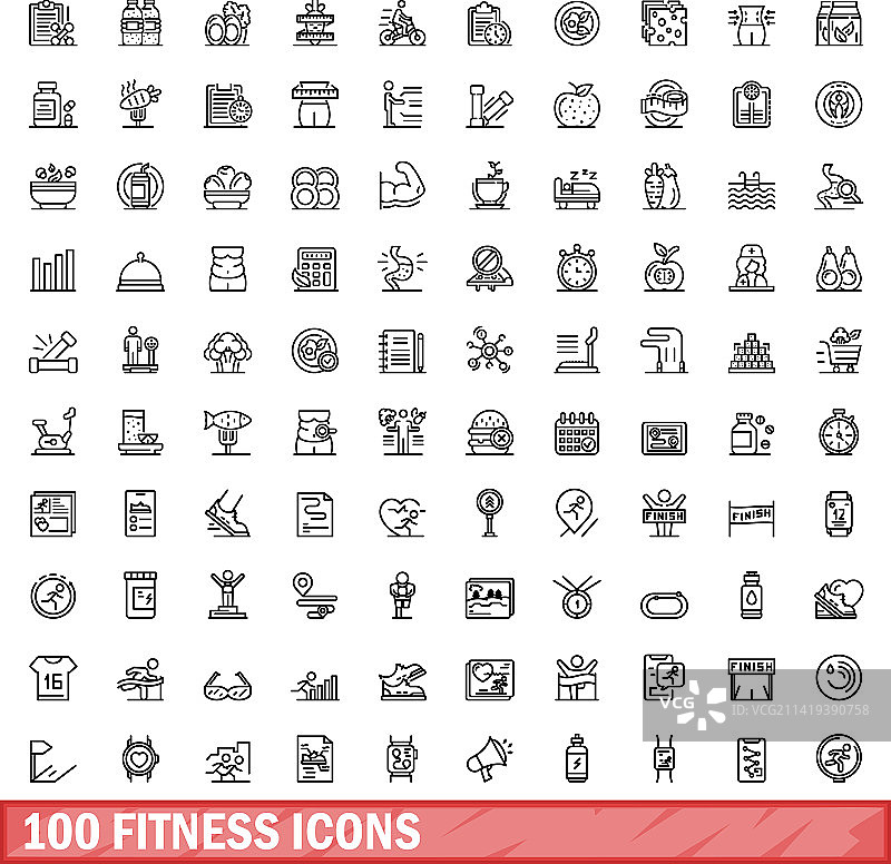 100个轮廓风格的健身图标合集图片素材