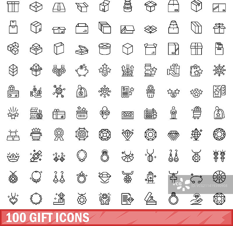 100个礼品图标集轮廓样式图片素材