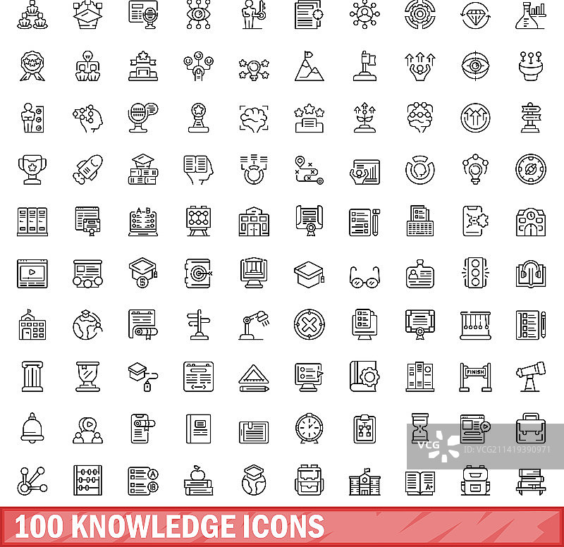 100个知识图标轮廓风格合集图片素材