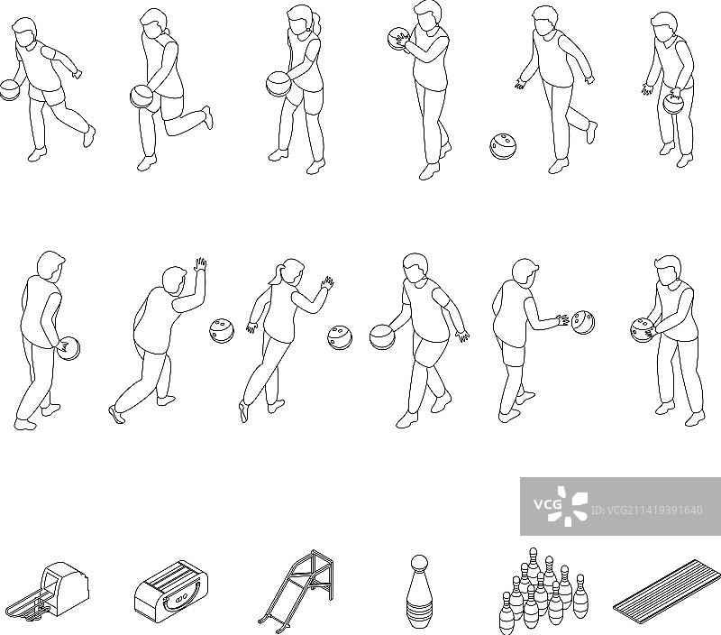 孩子们玩保龄球图标轮廓图片素材