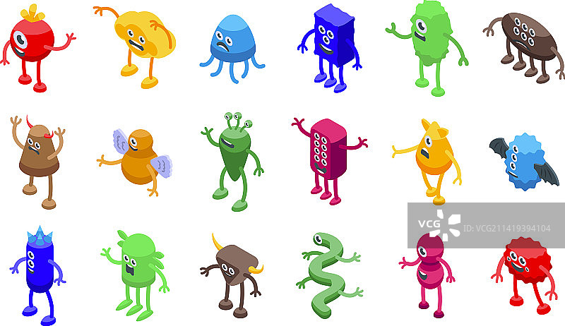 2.5D 风格的动物外星人怪物图标集图片素材