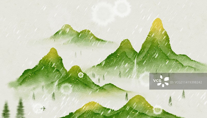 春天山水插画图片素材