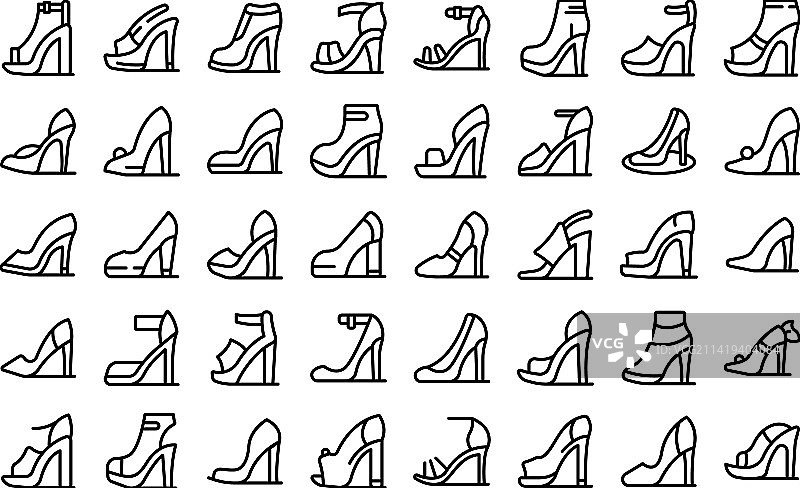 高跟鞋女鞋图标集轮廓图片素材