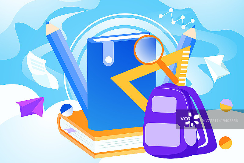 卡通节日儿童教育开学季小学生快乐上学课堂学习兴趣开发培养想象阅读读书日家庭祖国花朵矢量插画图片素材