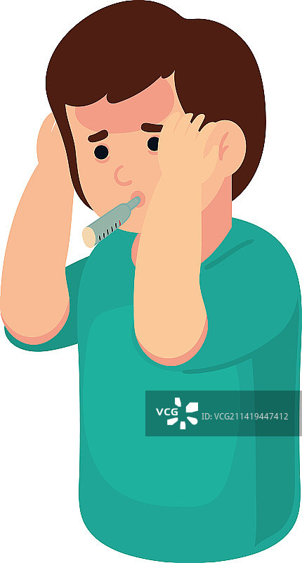 生病的男人用温度计图片素材