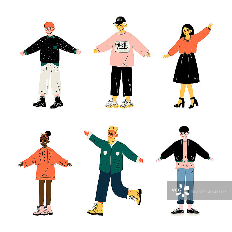 一群穿着时髦的青少年站立图片素材