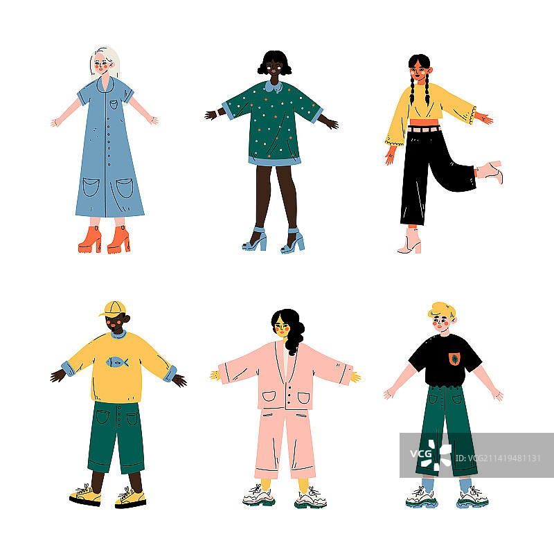 一群穿着时髦的青少年站立图片素材