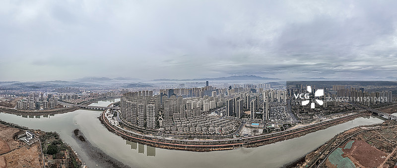 航拍浙江绍兴嵊州新城区全景图片素材