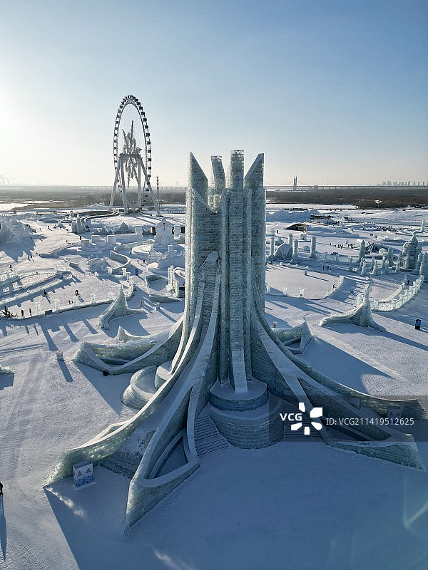 哈尔滨冰雪大世界航拍图片素材
