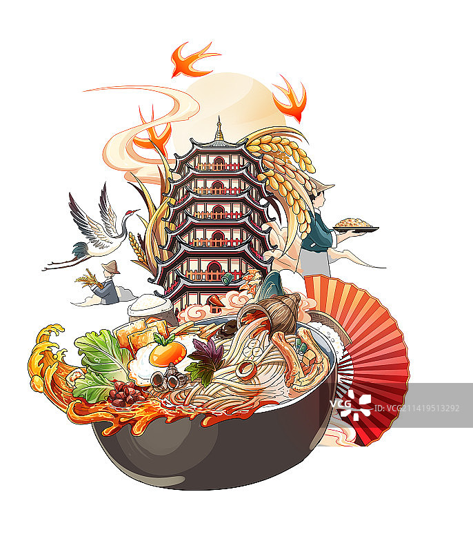 螺蛳粉插画图片素材