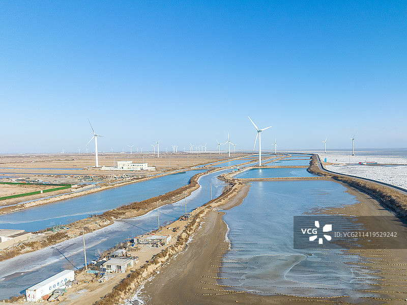 航拍冬日的黄河口湿地图片素材