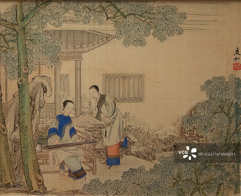 北京中国国家博物馆仕女图清代吴嘉猷27.2X33.3cmX12上海博物馆藏品图片素材