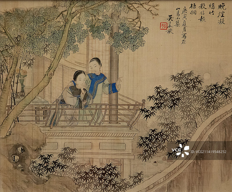 北京中国国家博物馆仕女图清代吴嘉猷27.2X33.3cmX12上海博物馆藏品图片素材