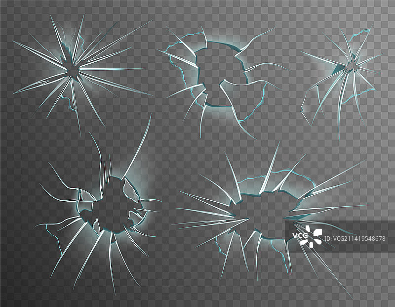 破损的玻璃孔洞集合图片素材
