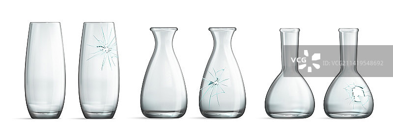 逼真破碎花瓶套装图片素材