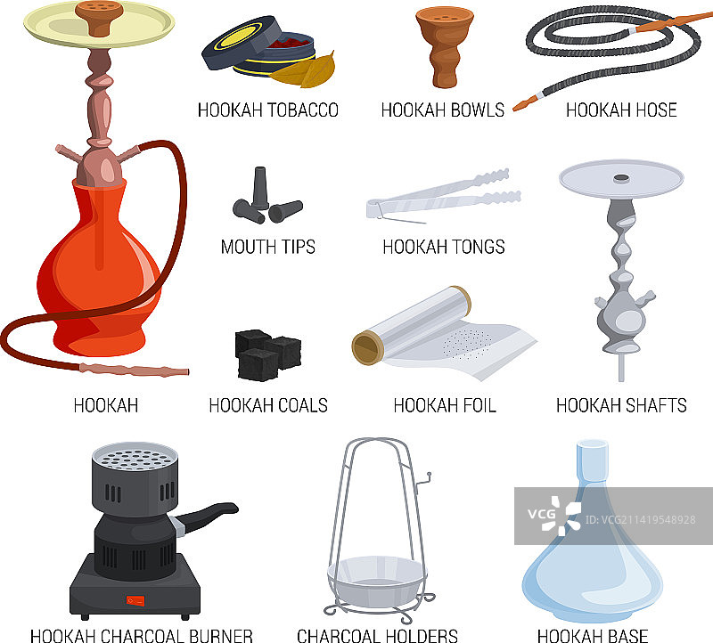 带标题的水烟扁平套装图片素材