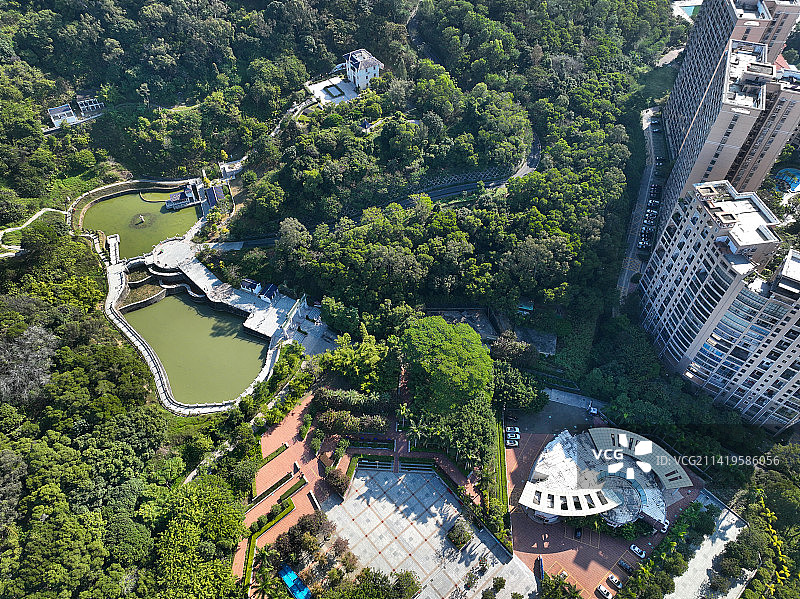 广东省深圳市龙岗区凤凰山国家矿山公园航拍图片素材