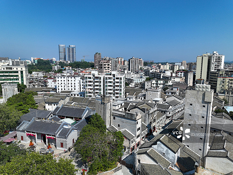 广东省深圳市龙华区观澜古墟建筑群航拍图片素材