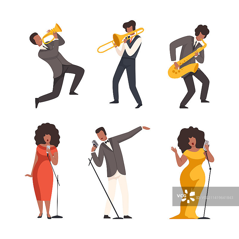 一组演奏乐器的爵士乐队乐手图片素材