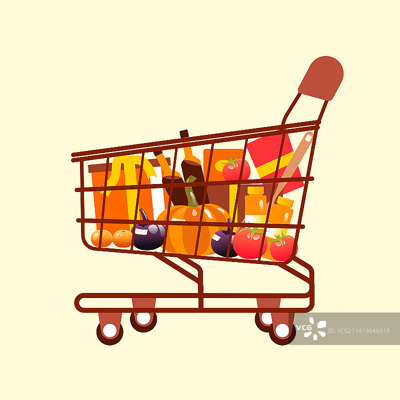 装满东西的购物车矢量插画图片素材
