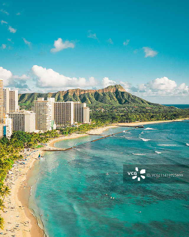 檀香山海滩航拍，夏威夷，美国图片素材