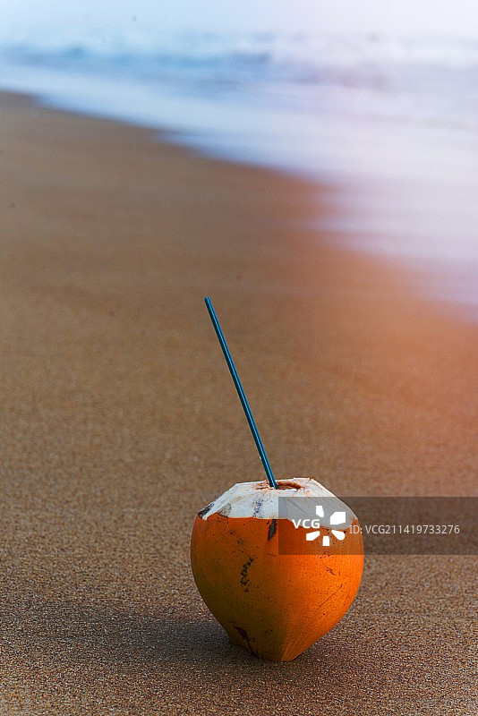 海滩上的椰子特写图片素材