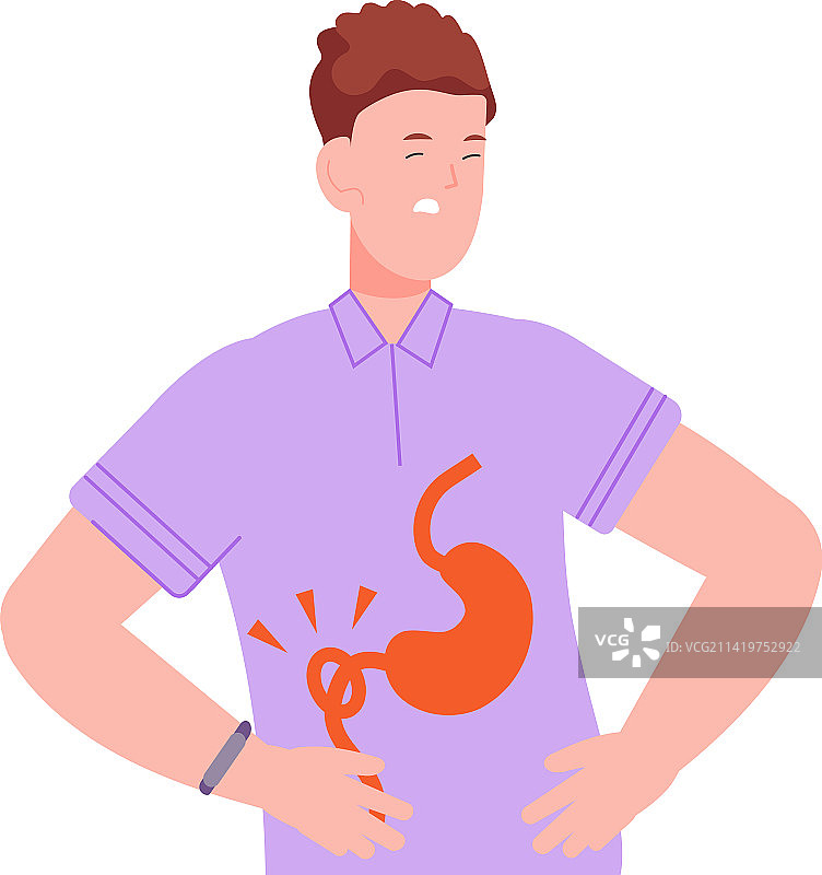 消化不良图标：腹痛的年轻人图片素材