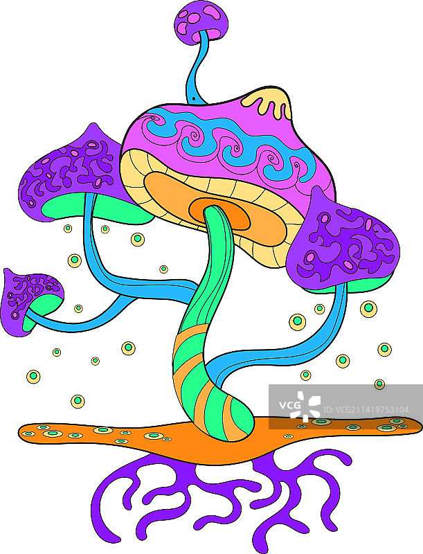 魔法蘑菇霓虹真菌梦幻森林植物图片素材
