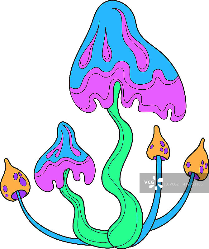 色彩鲜艳的迷幻霓虹奇幻蘑菇图片素材