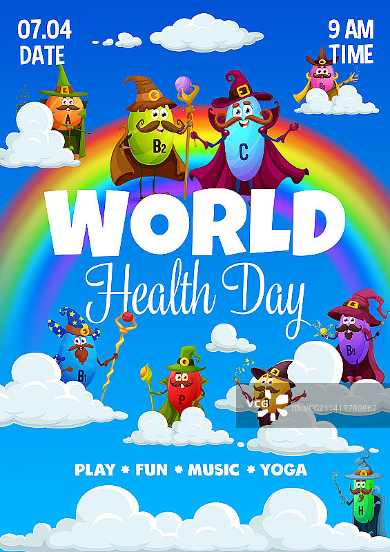 世界健康日宣传单：卡通维生素向导图片素材