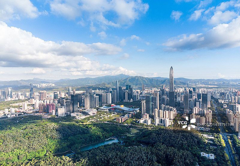深圳莲花山公园和福田CBD城市风光图片素材