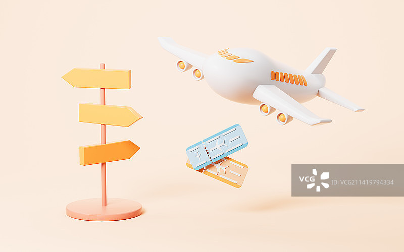 卡通飞机和指示牌3D渲染图片素材