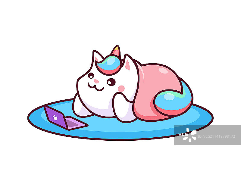 卡通可爱卡哇伊猫独角兽在看电影图片素材