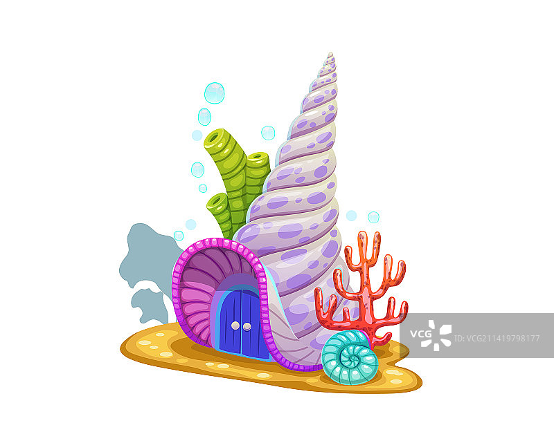 水下卡通海螺房屋建筑图片素材